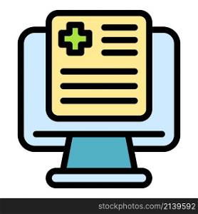 Online patient file icon. Outline online patient file vector icon color flat isolated. Online patient file icon color outline vector