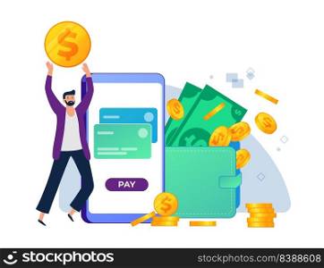 Online payment, financial transaction and money tranfer. Vector financial payment, money transaction and finance concept illustration. Online payment, financial transaction and money tranfer
