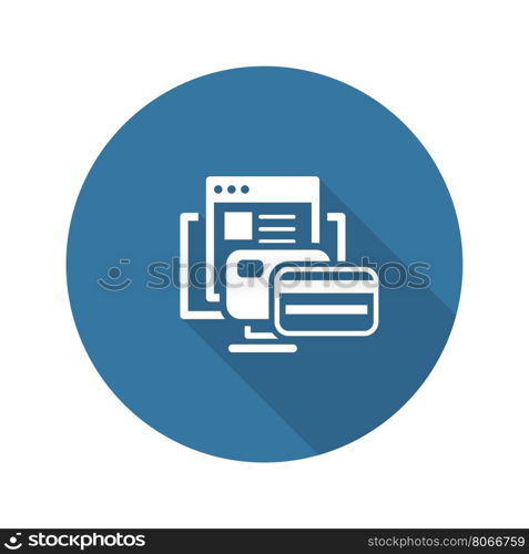 Online Payment Icon. Flat Design.. Online Payment Icon. Flat Design Isolated Illustration. App Symbol or UI element. Desktop PC with Bank Cards and Web Page.