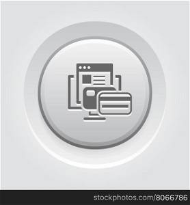 Online Payment Icon. Grey Button Design.. Online Payment Icon. Grey Button Design. Isolated Illustration. App Symbol or UI element. Desktop PC with Bank Cards and Web Page.