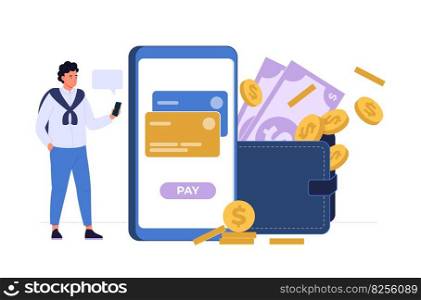 Online payment use smartphone for transaction and safe. Online payment mobile, internet money pay illustration vector. Online payment use smartphone for transaction and safe