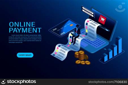 online payment with computer. protection of money in laptop transactions. modern flat design isometric. illustration