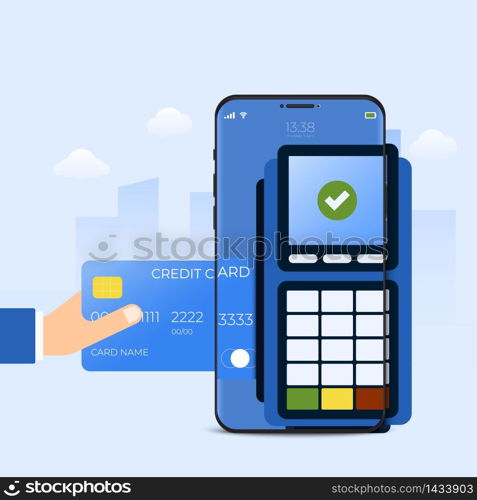 Online payment with mobile application technology. Banking financial service on internet. vector illustration