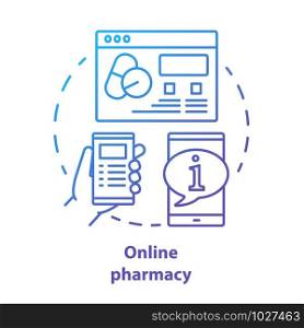 Online pharmacy concept icon. Virtual pharmacist service idea thin line illustration. Internet drugstore website, medical advice forum. Vector isolated outline drawing