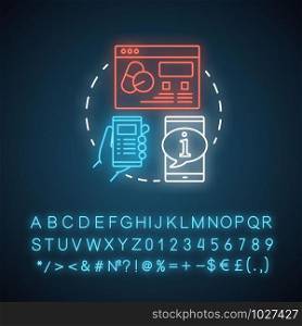 Online pharmacy neon light concept icon. Virtual pharmacist service idea. Internet drugstore website, medical forum. Glowing sign with alphabet, numbers and symbols. Vector isolated illustration
