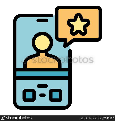 Online phone product review icon. Outline online phone product review vector icon color flat isolated. Online phone product review icon color outline vector