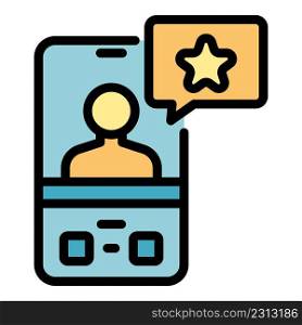 Online phone product review icon. Outline online phone product review vector icon color flat isolated. Online phone product review icon color outline vector