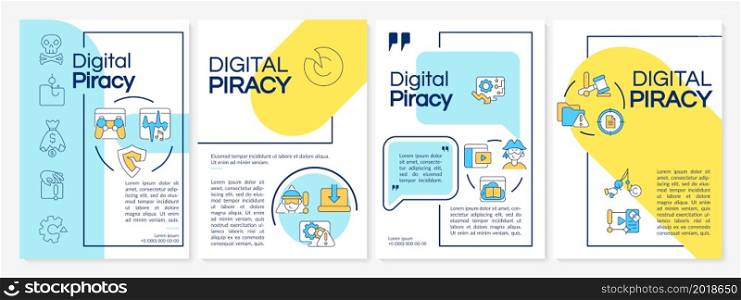 Online piracy brochure template. Materials under copyright law. Flyer, booklet, leaflet print, cover design with linear icons. Vector layouts for presentation, annual reports, advertisement pages. Online piracy brochure template
