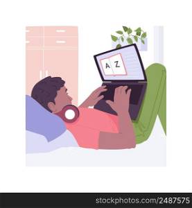 Online platform isolated cartoon vector illustrations. Young boy learning languages online, vocabulary on the laptop screen, virtual education, self-development process vector cartoon.. Online platform isolated cartoon vector illustrations.