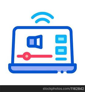 Online Podcast On Laptop Icon Vector. Outline Online Podcast On Laptop Sign. Isolated Contour Symbol Illustration. Online Podcast On Laptop Icon Outline Illustration