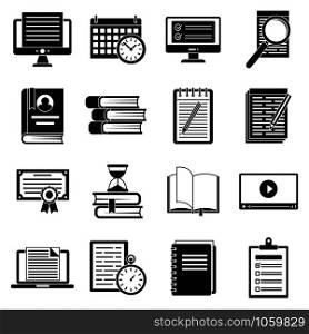 Online preparation for exams icons set. Simple set of online preparation for exams vector icons for web design on white background. Online preparation for exams icons set, simple style