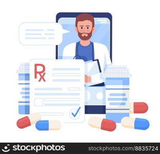 Online prescription flat concept vector illustration. IoT in medical system. Clinic services. Editable 2D cartoon character on white for web design. Creative idea for website, mobile, presentation. Online prescription flat concept vector illustration