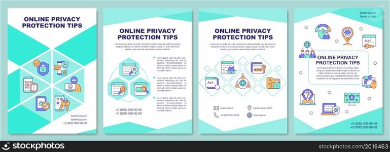 Online privacy protection tips brochure template. Flyer, booklet, leaflet print, cover design with linear icons. Vector layouts for presentation, annual reports, advertisement pages. Online privacy protection tips brochure template