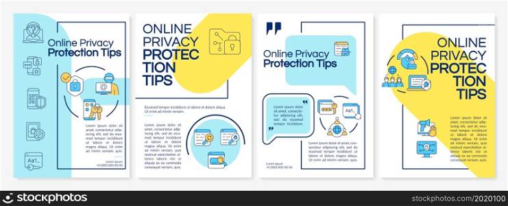 Online privacy protection tips brochure template. Flyer, booklet, leaflet print, cover design with linear icons. Vector layouts for presentation, annual reports, advertisement pages. Online privacy keeping tips brochure template