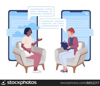 Online psychological session flat concept vector illustration. Consultation with therapist. Editable 2D cartoon characters on white for web design. Creative idea for website, mobile, presentation. Online psychological session flat concept vector illustration