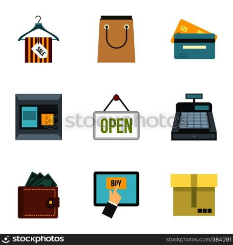 Online purchase icons set. Flat illustration of 9 online purchase vector icons for web. Online purchase icons set, flat style
