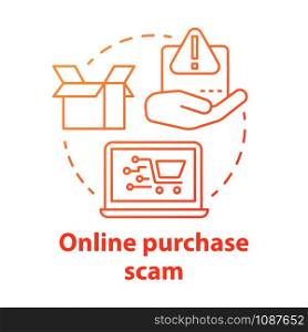 Online purchase scam concept icon. Identity and money theft via internet shopping fraud. Cybercrime. Buying on fake site idea thin line illustration. Vector isolated outline drawing