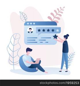 Online rating,rank and skills improvement,social network chatting,people with smart gadgets,trendy style vector illustration