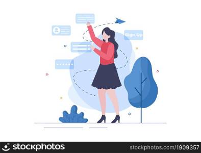 Online Registration or Sign Up Login for Account on Smartphone App. User interface with Secure Password Mobile Application, for UI, Web Banner, Access. Cartoon People Vector Illustration