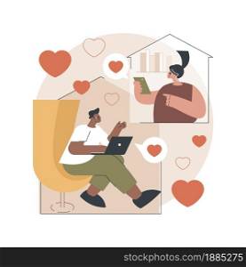Online relationships abstract concept vector illustration. Romantic couple, girlfriend and boyfriend online meeting, virtual dating, social network, video application, romance abstract metaphor.. Online relationships abstract concept vector illustration.