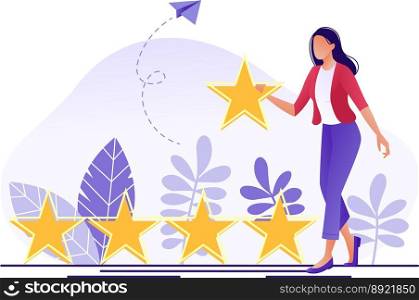Online review woman are giving a five star rating vector image