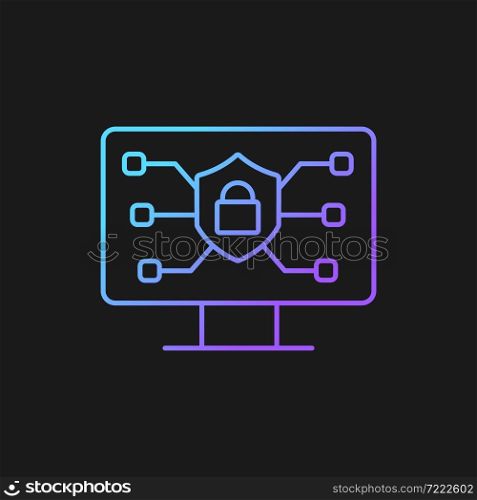 Online safety gradient vector icon for dark theme. Securing internet connection. Protecting wireless network. Thin line color symbol. Modern style pictogram. Vector isolated outline drawing. Online safety gradient vector icon for dark theme