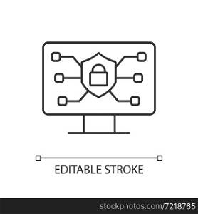 Online safety linear icon. Securing internet connection. Protecting wireless network. Thin line customizable illustration. Contour symbol. Vector isolated outline drawing. Editable stroke. Online safety linear icon