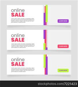 Online sale horizontal web banner design template. Vector flyer with text space. Advertising placard with customized copyspace. Promotional printable poster for advertising. Graphic layout. Online sale horizontal web banner design template