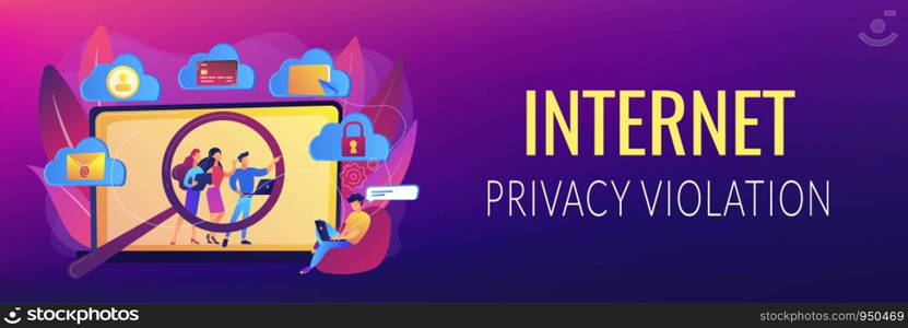 Online security breach, immoral private life offence. Digital ethics and privacy, digital mediums behavior, internet privacy violation concept. Header or footer banner template with copy space.. Digital ethics and privacy concept banner header