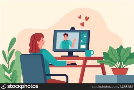 Online service for virtual relationship and dating app. Vector love relationship online, app dating service illustration. Online service for virtual relationship and dating app
