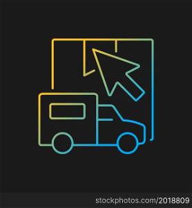 Online shipping request gradient vector icon for dark theme. Worldwide safe orders pickup service. Modern technology. Thin line color symbol. Modern style pictogram. Vector isolated outline drawing. Online shipping request gradient vector icon for dark theme