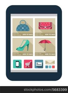 Online shop on the tablet screen. vector illustration