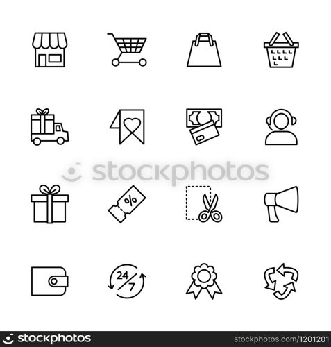 Online shop website line icon set. Editable stroke vector, isolated at white background