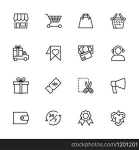 Online shop website line icon set. Editable stroke vector, isolated at white background
