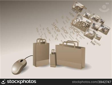online shopping.abstract cards and shopping bags