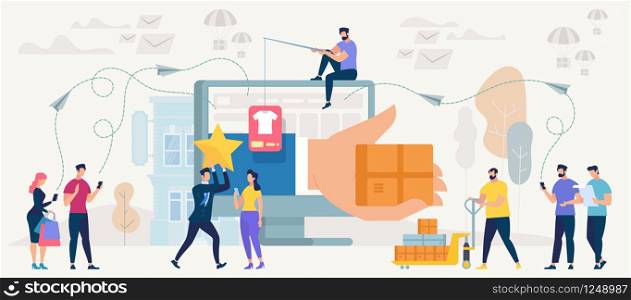 Online Shopping and Delivery Concept. Online Shop App. Ecommerce Sales, Digital Technology and Communication systems in Marketing. Shopping, Order, Pay and Deliver. Vector Illustration. Online Shopping and Networking. Vector.