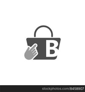 Online shopping bag, cursor click hand icon with letter B illustration
