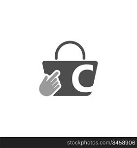 Online shopping bag, cursor click hand icon with letter C illustration