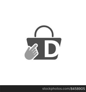 Online shopping bag, cursor click hand icon with letter D illustration