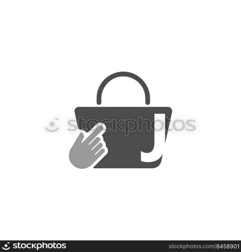Online shopping bag, cursor click hand icon with letter J illustration