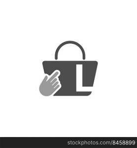 Online shopping bag, cursor click hand icon with letter L illustration
