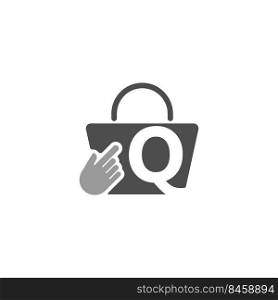 Online shopping bag, cursor click hand icon with letter Q illustration
