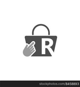 Online shopping bag, cursor click hand icon with letter R illustration