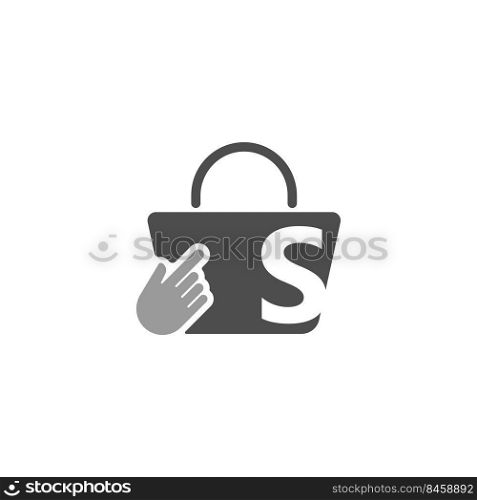 Online shopping bag, cursor click hand icon with letter S illustration