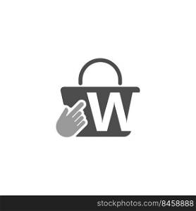 Online shopping bag, cursor click hand icon with letter W illustration