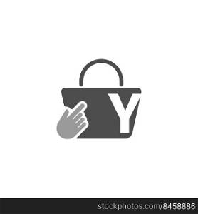 Online shopping bag, cursor click hand icon with letter Y illustration
