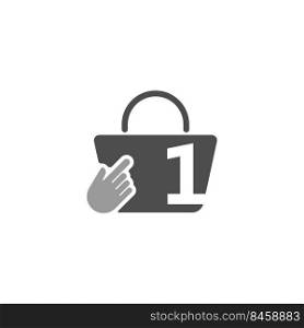 Online shopping bag, cursor click hand icon with number 1