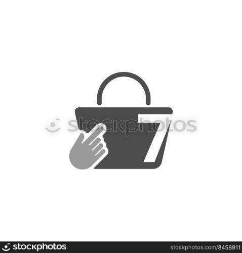 Online shopping bag, cursor click hand icon with number 7 illustration