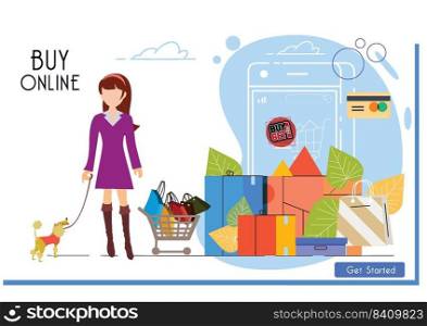 online shopping banner ladies with dog icons