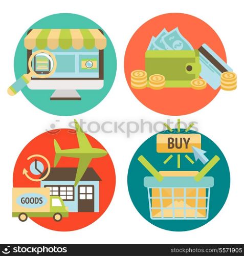 Online shopping business icons set of internet catalog purchase and delivery service vector illustration